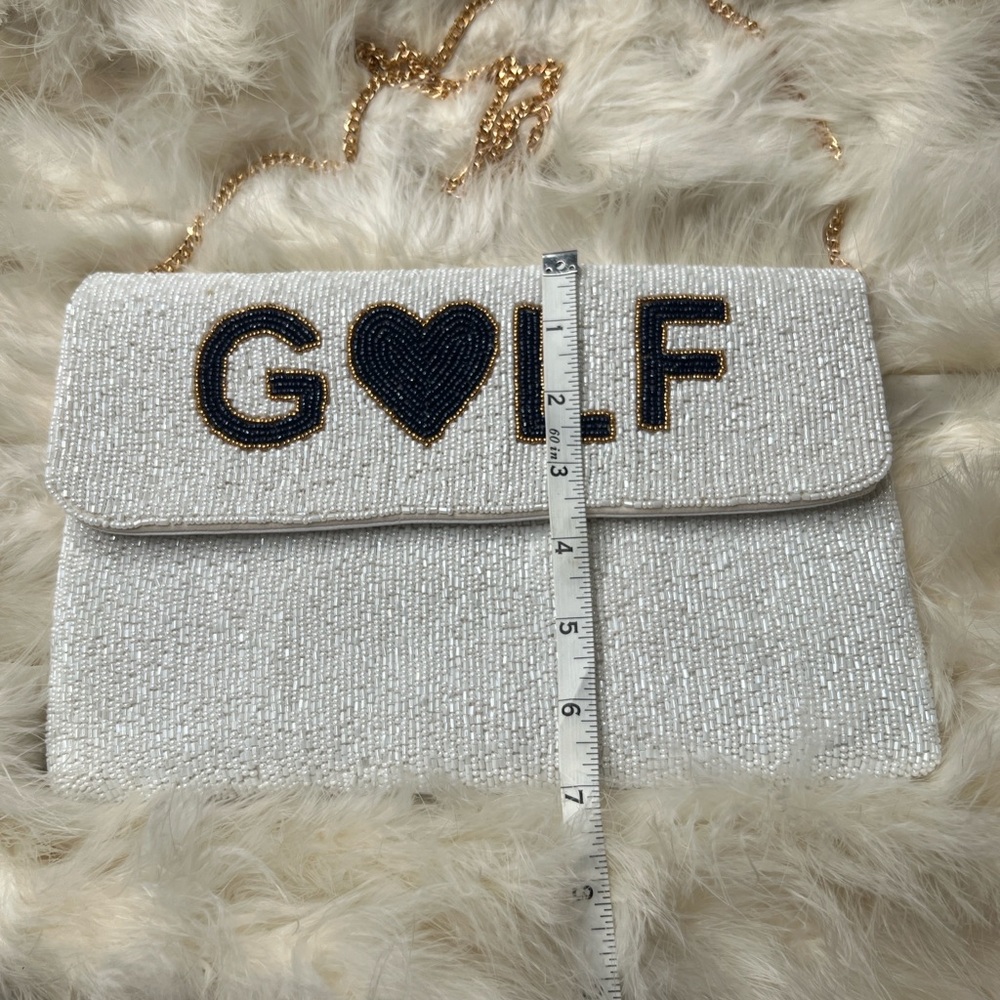 GOLF WIFEY New White & Blue Beaded Clutch Golfers Resort Country Club Vacation - Picture 16 of 16
